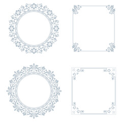 Set of decorative frames Elegant vector element for design in Eastern style, place for text. Floral gray and white borders. Lace illustration for invitations and greeting cards