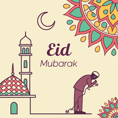 Colorful Islamic Art vector with "Eid Mubarak" calligraphy, perfect for festive greetings and celebrations.
