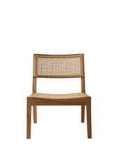 Simple wooden chair with light brown leather seat