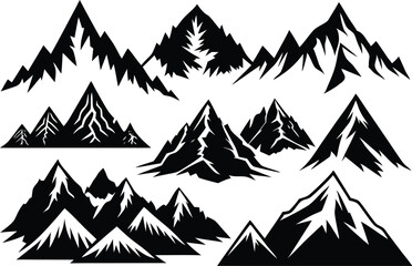 Obraz premium Mid-century Modern Outdoor Icons. Mountain silhouette icons set. Mountain and hills vector collection