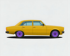 Classic Yellow Sedan Car Side View Illustration