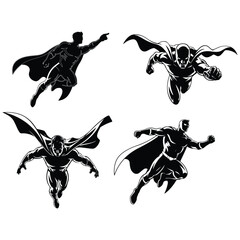 A silhouette of Superhero in flying vector on a white background