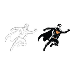 A silhouette of Superhero in flying vector on a white background