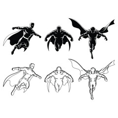 A silhouette of Superhero in flying vector on a white background