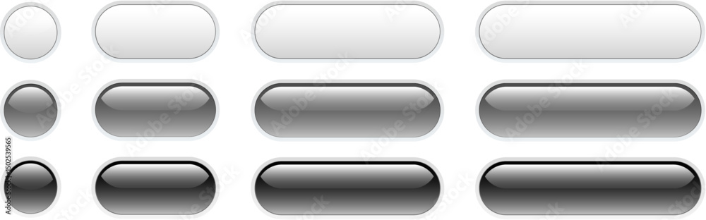 Poster buttons white, gray isolated, interesting navigation panel for website.