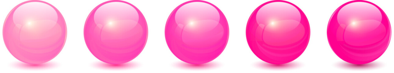 Glass balls pink, 3D shiny spheres collection.
