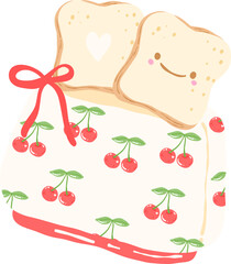 Cherry Pot with Bread Illustration, Cozy Kitchen Clipart, Vintage Bakery Art