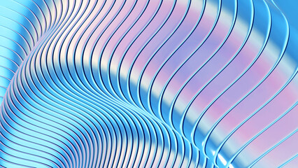 Abstract iridescent striped background, wavy purple blue stripes pattern, interesting spiral architectural minimal wallpaper.