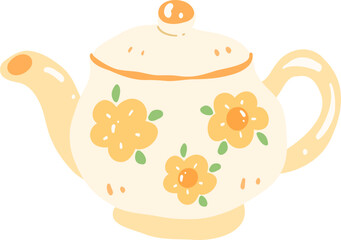 Teapot Illustration, Cozy Kitchen Clipart, Elegant Tea Art

