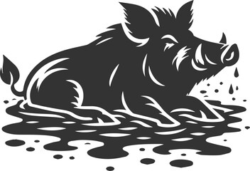 Drawing of a black boar vector silhouette