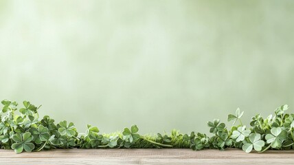 Lucky Shamrocks and Moss on a Rustic Wooden Background for St. Patrick's Day moss wooden background