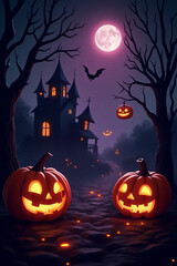 halloween background with pumpkin and bats
