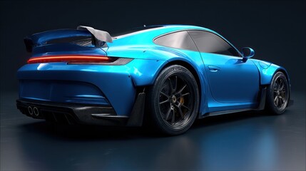 Naklejka premium Sporty, blue performance car, rear view