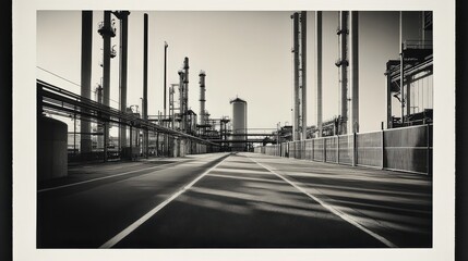 Industrial landscape with vertical structures and pathway