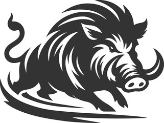 Obraz premium Drawing of a black boar vector silhouette
