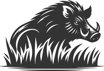 Drawing of a black boar vector silhouette