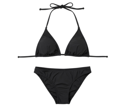 black bikini swimsuit png. women's swimwear bikini top view flat lay isolated. bikini for summer vacation png