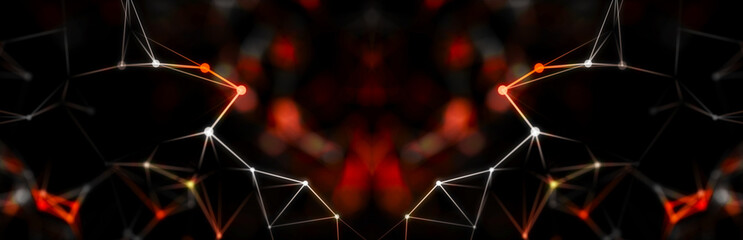 Technology background. Honeycomb concept. Big data. Hexagonal space with connected dots and lines. 3d