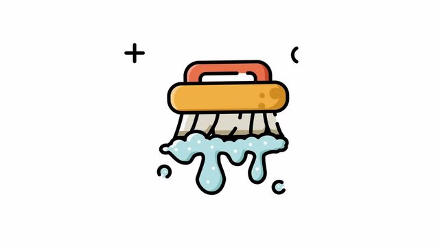 Laundry brush icon for garment scrubbing and stain removal animation