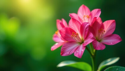 Tuberose blooms centered in a lush green environment with dew drops glistening , flower details, tropical plants