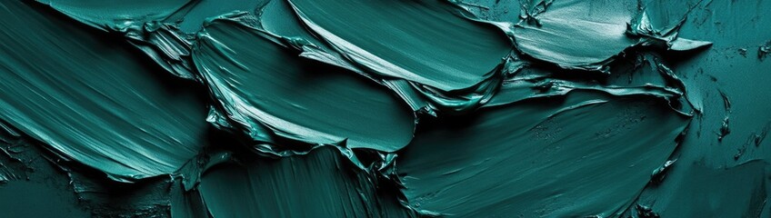 Abstract teal paint strokes create a textured background