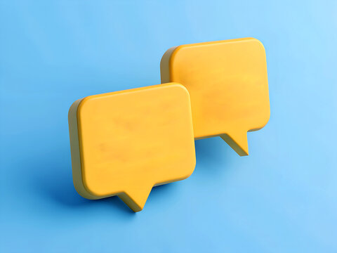 Yellow and blue 3D chat speech bubbles for communication icon design ai generated