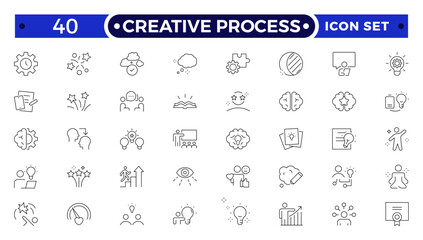 Creative Process line icon set. Teamwork process symbols in flat. Customer search and care signs isolated on white. Leadership and creative icon in black. Vector illustration for graphic design, Web.