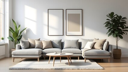 Modern Scandinavian Living Room with Minimalist Decor and Natural Light