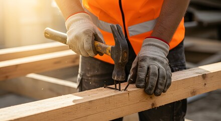 Claw Hammer Utility Scene Showing a Skilled Laborer Engaged in Manual Work at the Construction Site