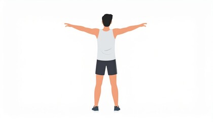 Man Stretching Arms Out With Light Tank Top And Shorts