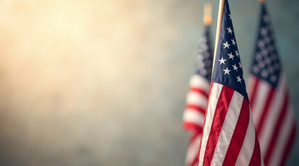 Patriotic American Flags on Vintage Background for Veterans Day with Warm Light and Copy Space