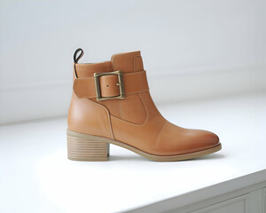 Stylish Tan Leather Ankle Boots with Buckle Detail