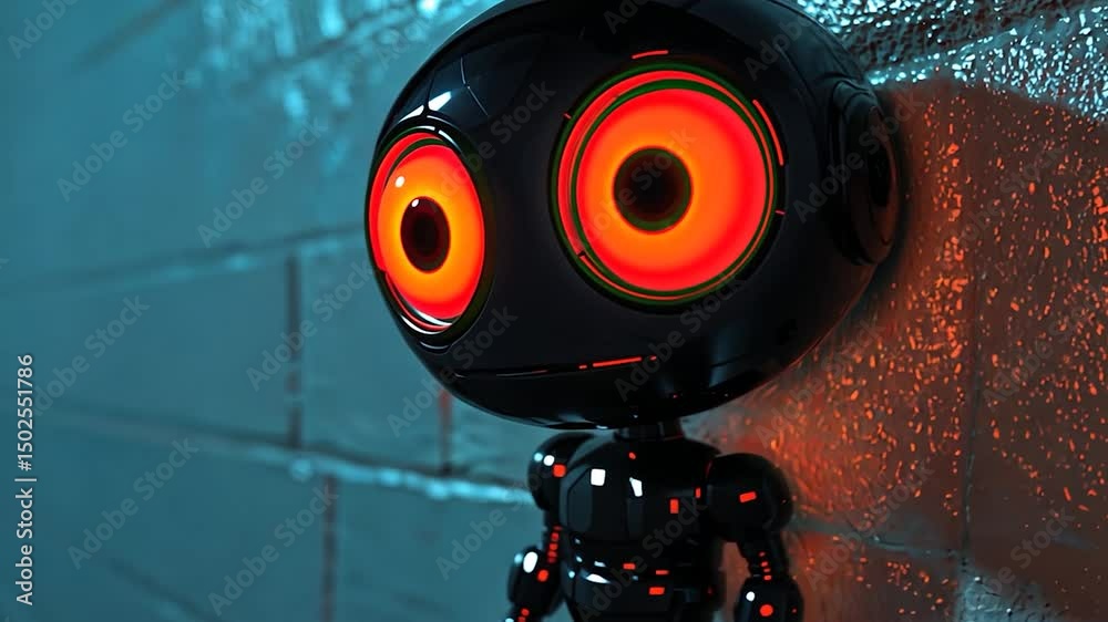 Poster digital robot figure against a wall.