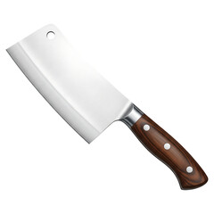 Chef knife cleaver stainless steel kitchen utensil with wooden handle for culinary arts and food preparation on transparent background
