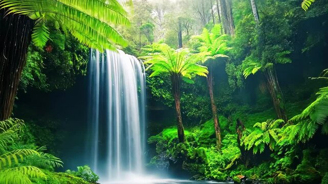 Majestic waterfall cascading through lush ferns in the Otways Rainforest of Australia, Australia wildlife nature Otways scenic rainforest and Hopetoun falls