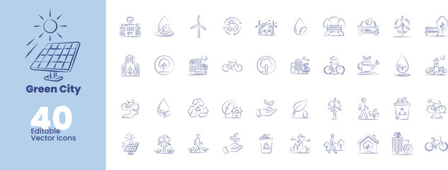 Clean, editable Green City vector icons for eco projects, sustainability, and smart urban design ideal for modern creatives.