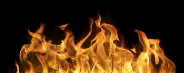 isolated on black orange hot fire stripe in smoke