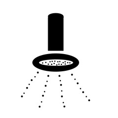 Simple black and white illustration of a shower head icon with flowing water