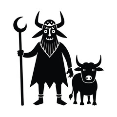 Yama God of Death with Cartoon Buffalo