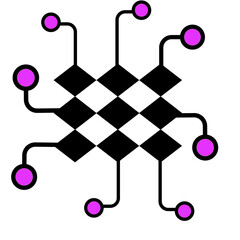 illustration of abstract tech icon, depicting neural networks, circuit boards or connection nodes. Simple, modern style. Use for technology, science, data, or networking concepts.