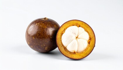 Cupua&ccedil;us on Isolated White Background &ndash; Tropical Amazon Fruit with Brown Skin and Creamy Flesh Under Studio Lighting