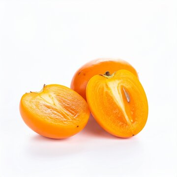 Date Plums on Isolated White Background &ndash; Sweet Persimmon-Like Fruit with Soft Orange Flesh and Bright Lighting