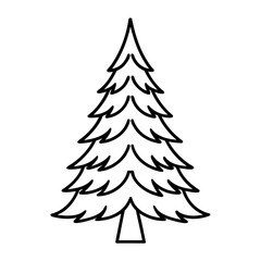 Clean line art vector of a spruce tree with short, dense needles and a conical shape. Minimalist style featuring simple, elegant lines perfect for nature-themed designs and modern botanical illustrati