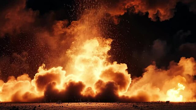 Dramatic dust explosion creates intense atmosphere in war simulation with fiery backdrop, 3D special effect, dust explosion for war scenes, alpha channel
