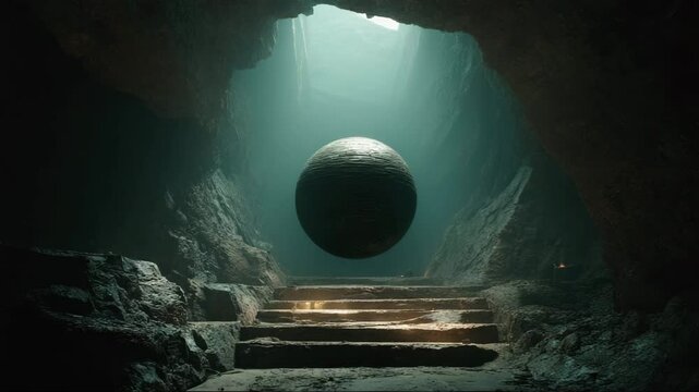 A sphere floats in a massive stone cavern, untouched by time. It reflects an intelligence from deep below. The keyword artifact ties it to the lost civilization of Agartha.