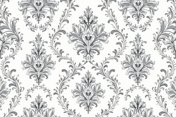 Fototapeta premium Classic damask pattern with swirling leaves and vines in grey and white , pattern, surface