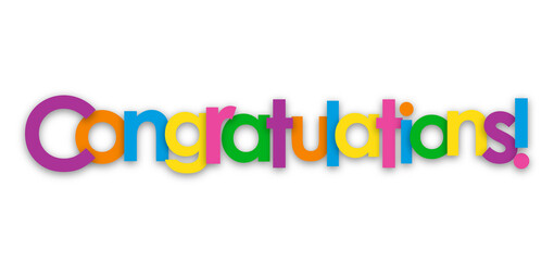 CONGRATULATIONS! colorful typography banner on transparent background