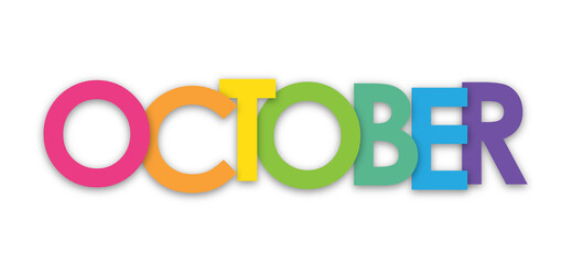 OCTOBER colorful typography banner on transparent background