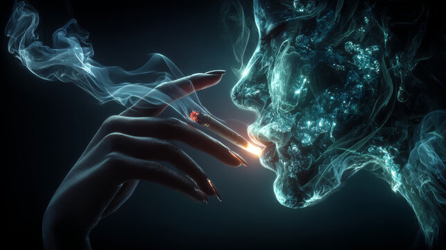 Hand with a smoking cigarette pop art retro style