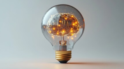 Illumination of the Mind Light Bulb with Brain Model Innovative Idea Inspiration Conceptual Brainpower Creativity